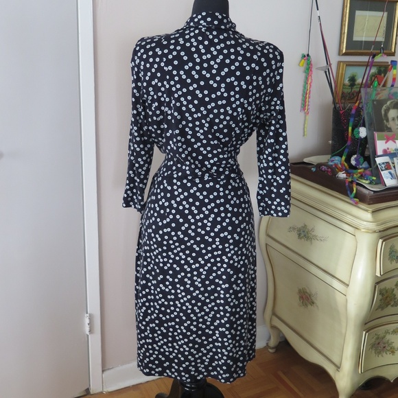 Hobbs Navy Button Print Jersey Dress, Tie Waist - Picture 9 of 13